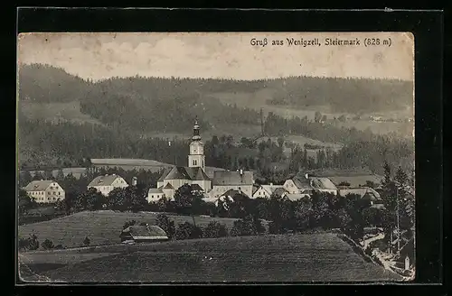 AK Wenigzell, Ortsansicht mit Kirche