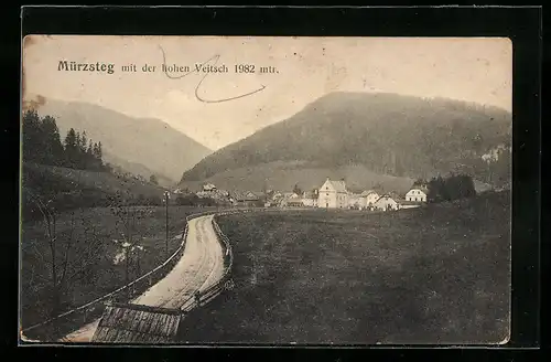 AK Mürzsteg, Ortspartie mit der hohen Veitsch