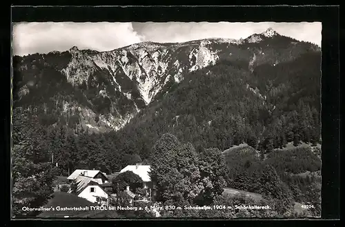 AK Neuberg a. d. Mürz, Oberwallner`s Gastwirtschaft Tyrol mit Bergpanorama