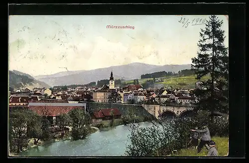 AK Mürzzuschlag, Ortsansicht mit Kirche