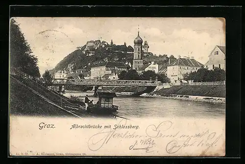 AK Graz, Albrechtbrücke mit Schlossberg