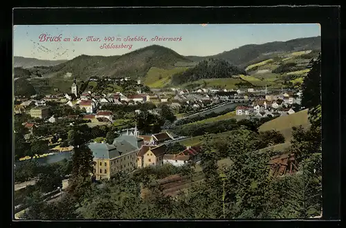 AK Bruck an der Mur, Ortsansicht mit Schlossberg