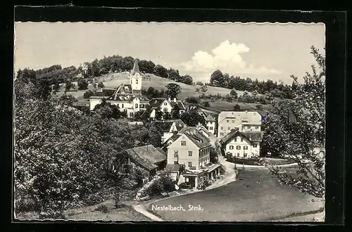 AK Nestelbach, Ortsansicht mit Häusern und Kirche