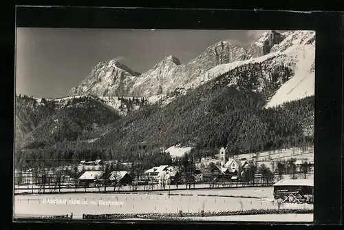 AK Ramsau, Ortspartie mit Blick zum Dachstein