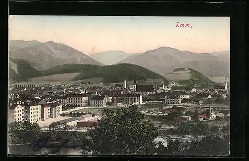 AK Leoben, Ortsansicht aus der Vogelschau
