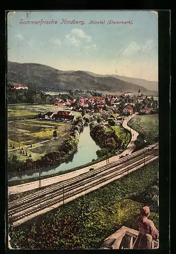 AK Kindberg, Gesamtansicht mit Bahngleisen