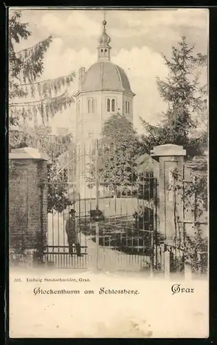 AK Graz, Glockenturm am Schlossberg mit Gartentor