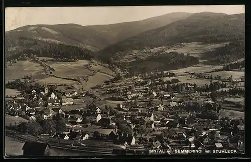 AK Spital /Semmering, Ortsansicht mit Stuhleck aus der Vogelschau