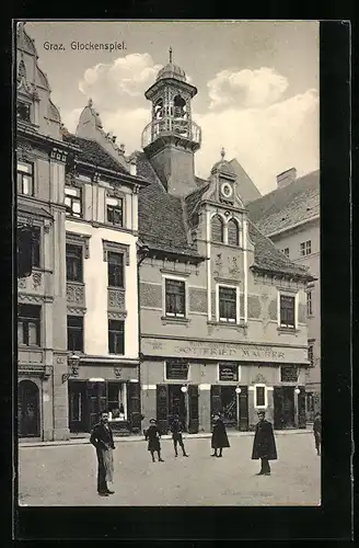 AK Graz, Geschäft v. Gottfried Maurer, Glockenspiel