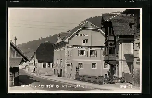 AK Spital a. Semmering, Strassenpartie mit Gasthof Post