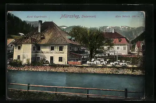 AK Mürzsteg, Hotel Engelbrecht gegen Hohe Veitsch
