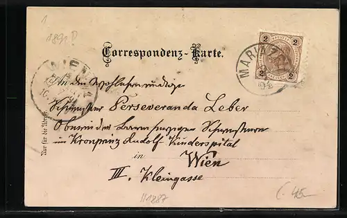Vorläufer-Lithographie Mariazell, 1891, Teilansicht mit Kirche und Tonion, Schutzhaus a. d. Bürgeralpe