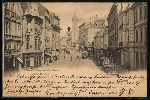 AK Mur-Vorstadt, Strassenpartie mit Geschäften