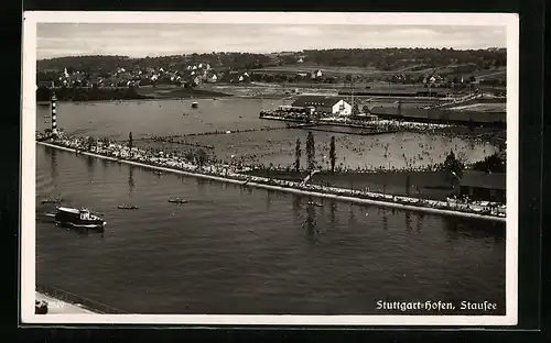 AK Stuttgart-Hofen, Stausee mit Booten