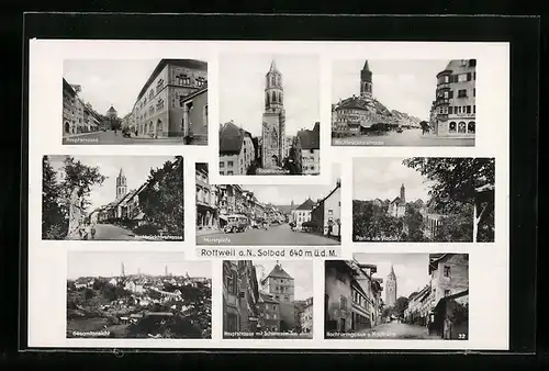 AK Rottweil a. N., Hochturmstrasse und Hochturm, Viadukt, Hauptstrasse