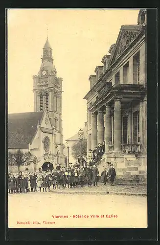 AK Viarmes, Hotel-de-Ville et Eglise, Blick auf Rathaus und Kirche