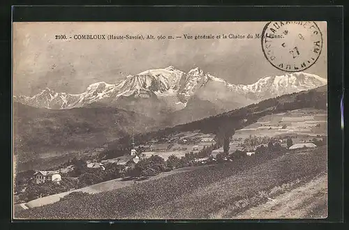 AK Combloux, Vue générale et la Chaîne du Mont-Blanc