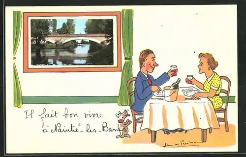 Passepartout-AK Naintré-les-Barres, Le Pont, Un Couple durant le diner