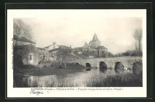 AK Jazeneuil, L`Eglise et le Pont, Vue prise rive gauche en aval de la Vonne