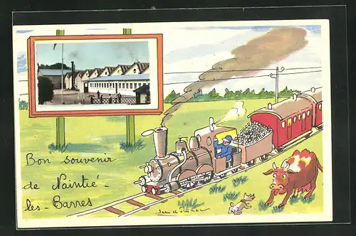 AK Naintré-les-Barres, Les Maison, Le Chemin de Fer