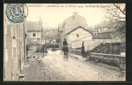 AK Poitiers, Indondations du 16 Fevrier 1904, le Pont St. Cyprien