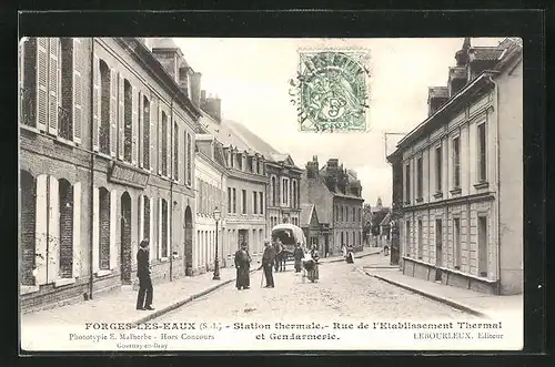 AK Forges-les-Eaux, Rue de l`Etablissement Thermal et Gendarmerie