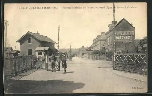 AK Petit Quevilley, Passage à niveau de la rue Jacquard, Ligne de Rouen à Orléans