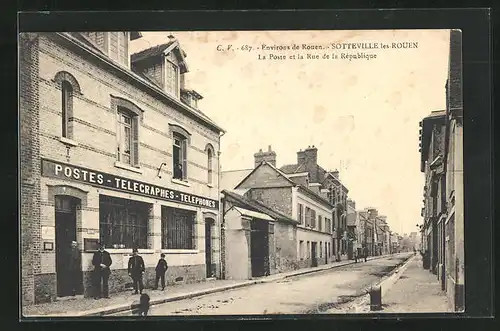AK Sotteville les Rouen, La Poste et la Rue de la Republique
