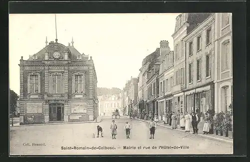 AK Saint-Romain-de-Colbosc, Mairie et rue de l`Hôtel-de-Ville