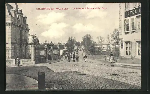 AK Charmes-sur-Moselle, le Pont et l'Avenue de la Gare