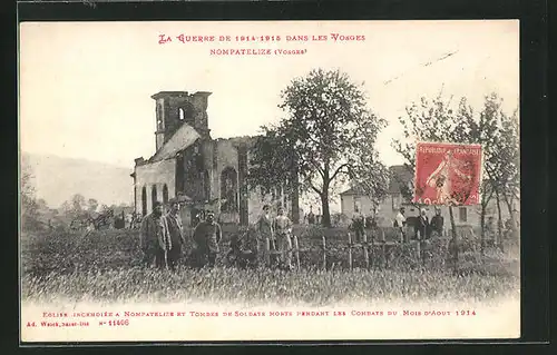 AK Nompatelize, Eglise Incendiée et Tombes de Soldats