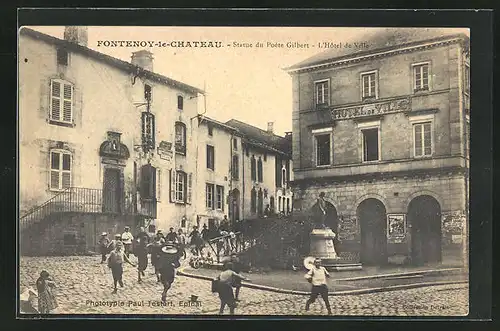 AK Fontenoy-le-Chateau, Statue du Poéte Gilbert, L`Hotel de Ville