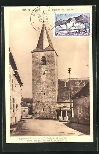 AK Grand, Le clocher de l`Eglise, Kirche im Sonnenschein