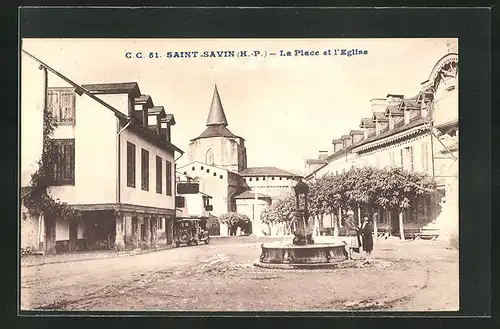 AK Saint-Savin, La Place et l`Eglise