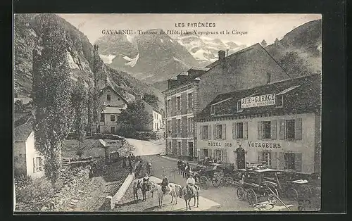 AK Gavarnie, Terrasse de l`Hôtel des Voyageurs et le Cirque