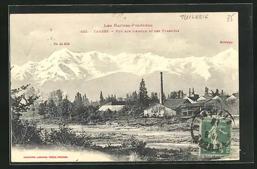 AK Tarbes, Vue sur l`Adour et les Pyrénées, Pic du Midi & Montaigu