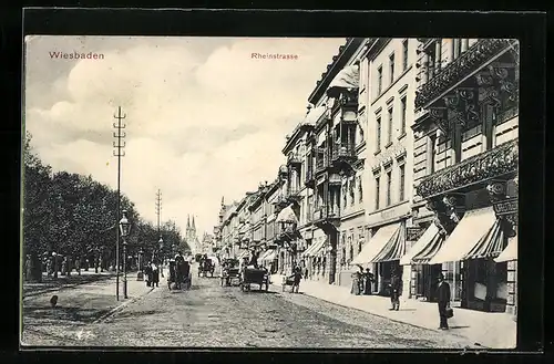 AK Wiesbaden, Rheinstrasse mit Geschäften