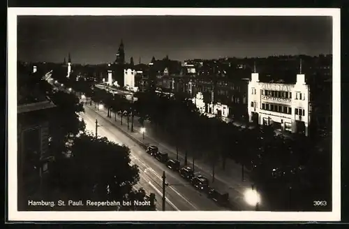 AK Hamburg-St. Pauli, Reeperbahn bei Nacht