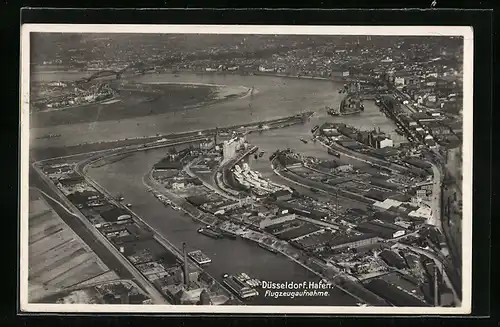 AK Düsseldorf, Hafen, Fliegeraufnahme