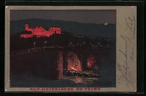 Künstler-AK Friedrich Kallmorgen (unsign.): Heidelberg, Schlossbeleuchtung