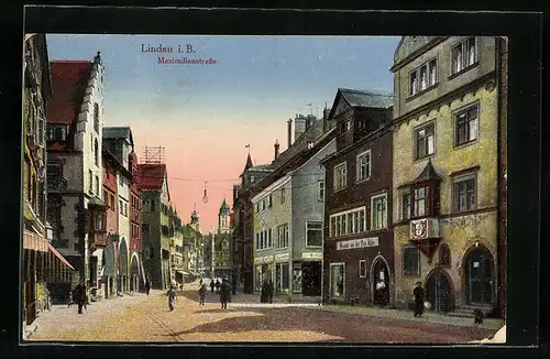 AK Lindau, Maximilianstrasse mit Geschäften
