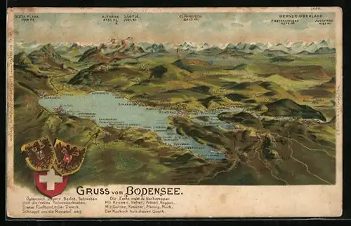 AK Bodensee, Umgebungskarte, Wappen