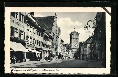 AK Wangen im Allgäu, Herrenstrasse mit Gasthaus und Geschäften