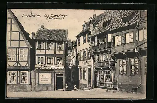 AK Hildesheim, Das Himmelreich, Andreasplatz mit Geschäften