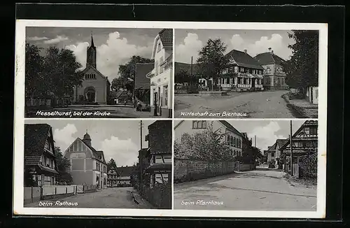AK Hesselhurst, Gasthaus zum Bierhaus, Kirche, Pfarrhaus