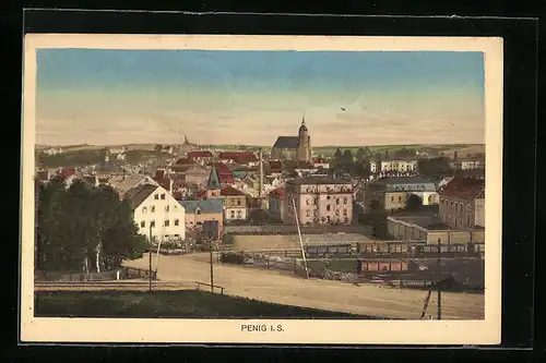 AK Penig i. S., Totalansicht mit Kirchturm
