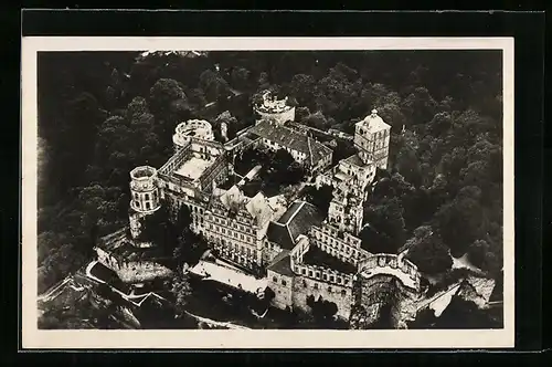 AK Heidelberg, das Schloss, Fliegeraufnahme