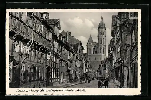 AK Braunschweig, Weberstrasse mit Andreaskirche und 