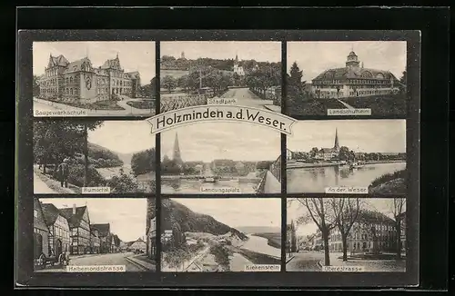 AK Holzminden /Weser, Baugewerkschule, Halbemondstrasse, Landschulheim