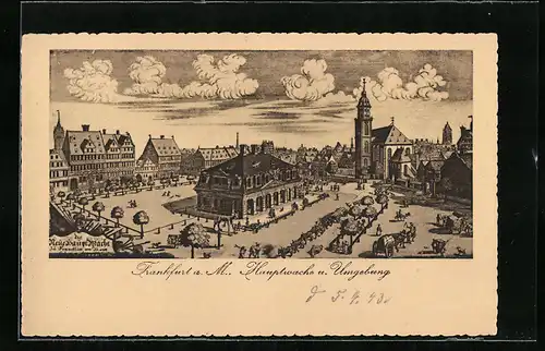 Künstler-AK Frankfurt a. M., Hauptwache und Umgebung aus der Vogelschau
